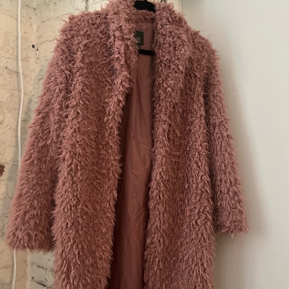 Wild Fable Faux Fur Coat in dusty-rose pink. - Picture 3 of 16